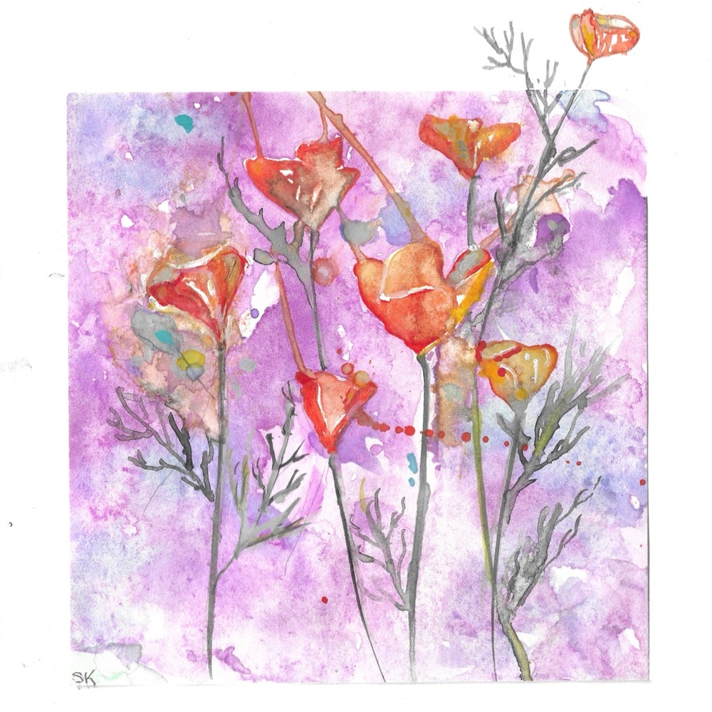 Vibrant California poppy flower art prints